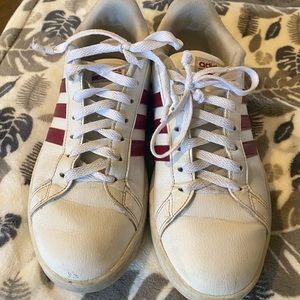 Red and White Adidas Leather Sneakers